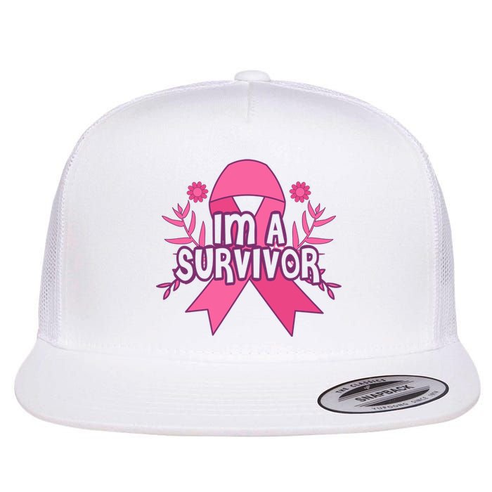 Im A Survivor Breast Cancer Awareness Ribbon Flat Bill Trucker Hat