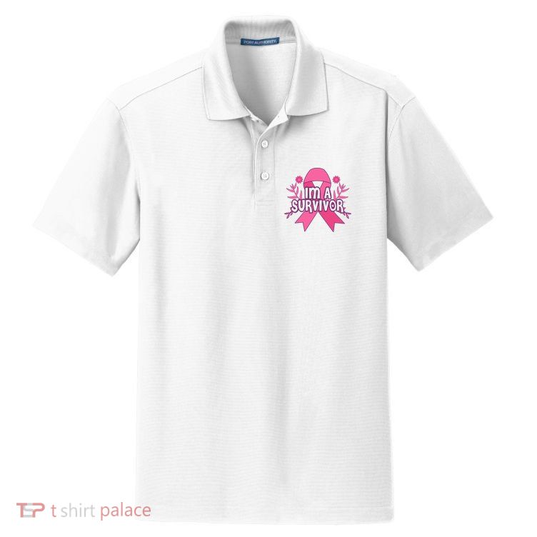 Im A Survivor Breast Cancer Awareness Ribbon Dry Zone Grid Polo