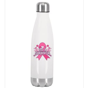 Im A Survivor Breast Cancer Awareness Ribbon Stainless Steel Insulated Water Bottle