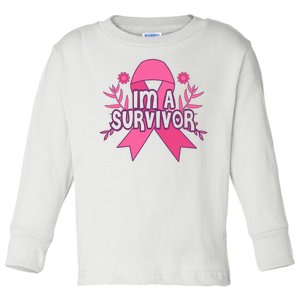 Im A Survivor Breast Cancer Awareness Ribbon Toddler Long Sleeve Shirt