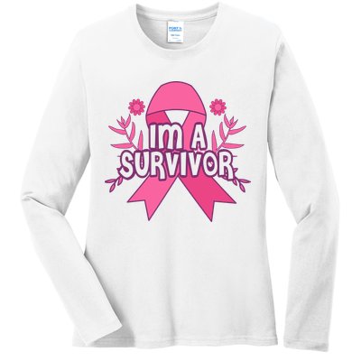Im A Survivor Breast Cancer Awareness Ribbon Ladies Long Sleeve Shirt