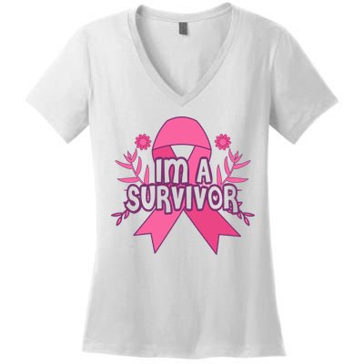 Im A Survivor Breast Cancer Awareness Ribbon Women's V-Neck T-Shirt