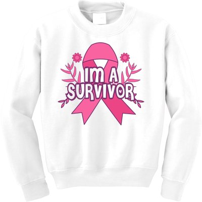 Im A Survivor Breast Cancer Awareness Ribbon Kids Sweatshirt