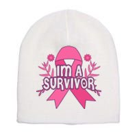 Im A Survivor Breast Cancer Awareness Ribbon Short Acrylic Beanie