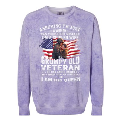 IM A Spoiled Wife Of A Grumpy Old Veteran Husband Wife Colorblast Crewneck Sweatshirt