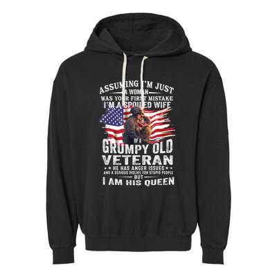 IM A Spoiled Wife Of A Grumpy Old Veteran Husband Wife Garment-Dyed Fleece Hoodie