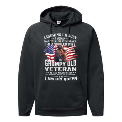 IM A Spoiled Wife Of A Grumpy Old Veteran Husband Wife Performance Fleece Hoodie