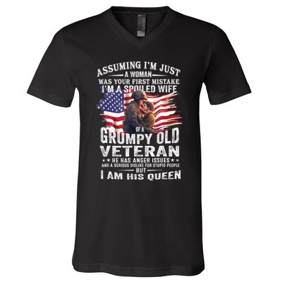 IM A Spoiled Wife Of A Grumpy Old Veteran Husband Wife V-Neck T-Shirt