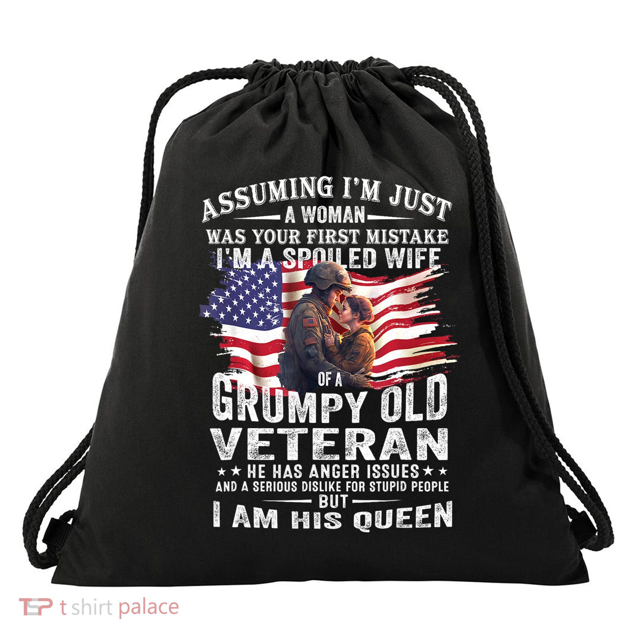 IM A Spoiled Wife Of A Grumpy Old Veteran Husband Wife Drawstring Bag