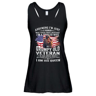 IM A Spoiled Wife Of A Grumpy Old Veteran Husband Wife Ladies Essential Flowy Tank