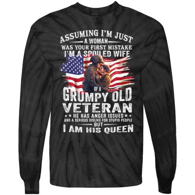 IM A Spoiled Wife Of A Grumpy Old Veteran Husband Wife Tie-Dye Long Sleeve Shirt