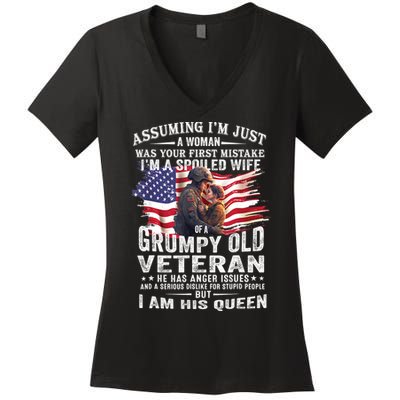 IM A Spoiled Wife Of A Grumpy Old Veteran Husband Wife Women's V-Neck T-Shirt