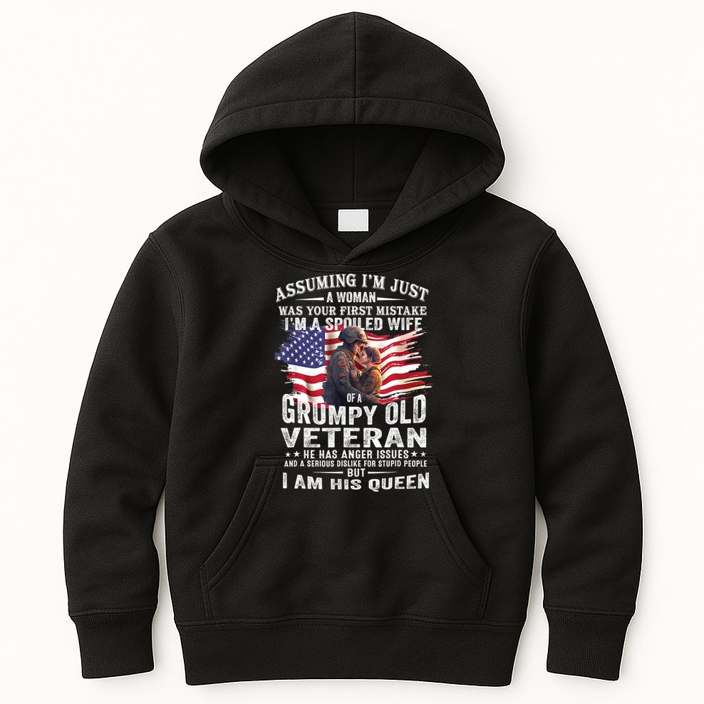 IM A Spoiled Wife Of A Grumpy Old Veteran Husband Wife Kids Hoodie