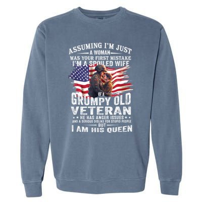 IM A Spoiled Wife Of A Grumpy Old Veteran Husband Wife Garment-Dyed Sweatshirt