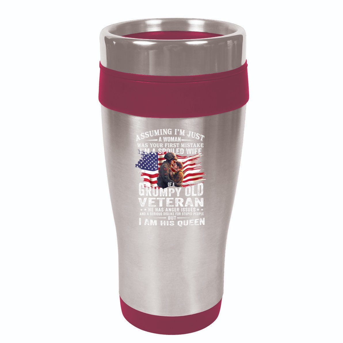 IM A Spoiled Wife Of A Grumpy Old Veteran Husband Wife 16oz Travel Tumbler