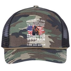 IM A Spoiled Wife Of A Grumpy Old Veteran Husband Wife Retro Rope Trucker Hat Cap