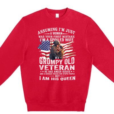 IM A Spoiled Wife Of A Grumpy Old Veteran Husband Wife Premium Crewneck Sweatshirt