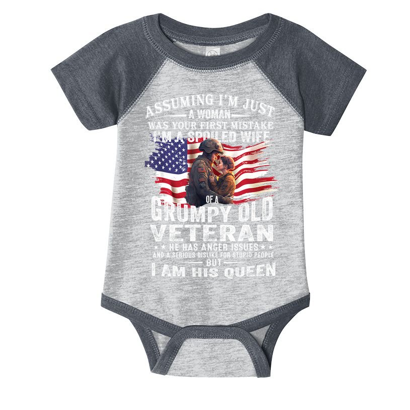 IM A Spoiled Wife Of A Grumpy Old Veteran Husband Wife Infant Baby Jersey Bodysuit