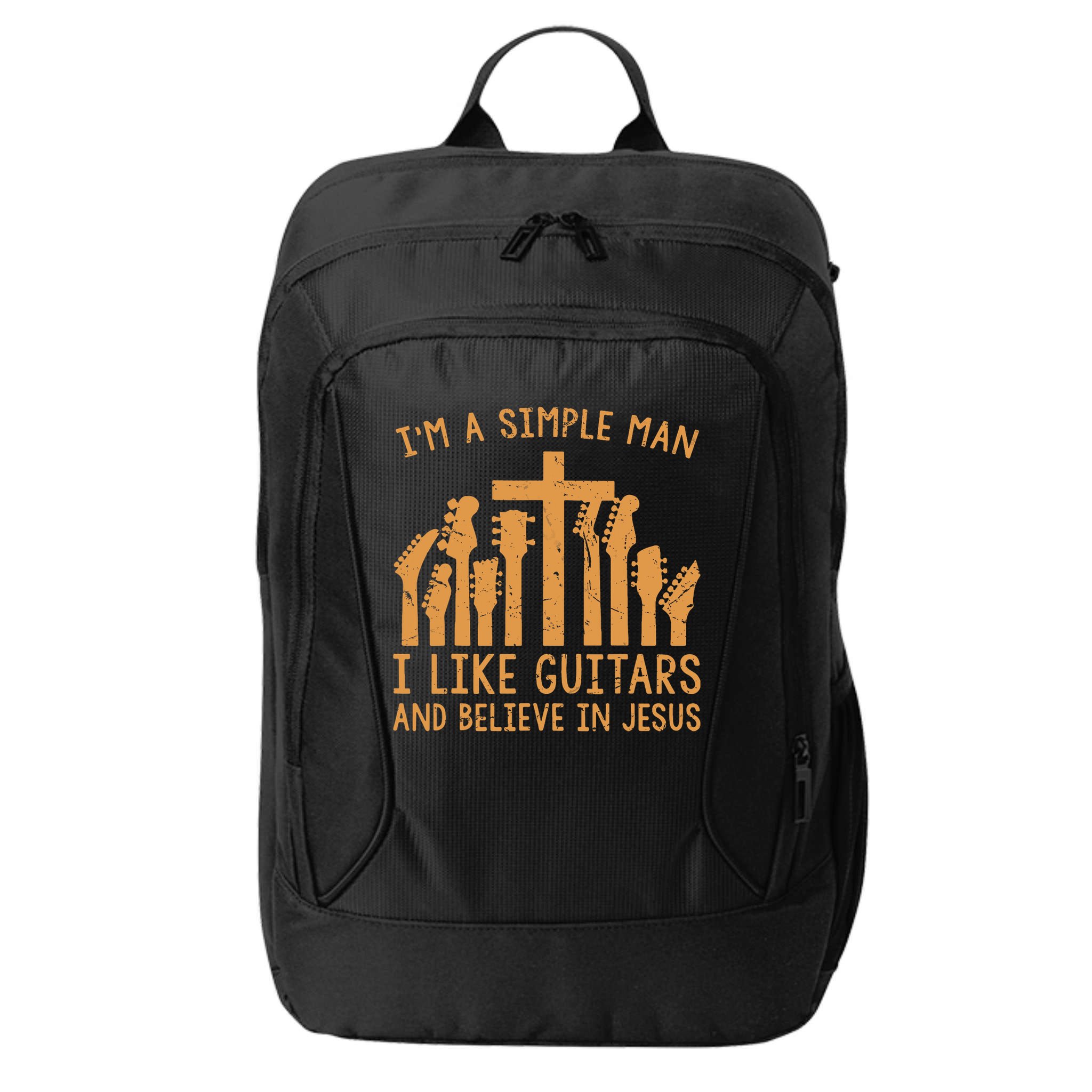 Im A Simple Man I Like Bass Guitar And Believe In Jesus Tee City Backpack