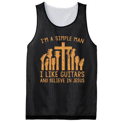 Im A Simple Man I Like Bass Guitar And Believe In Jesus Tee Mesh Reversible Basketball Jersey Tank