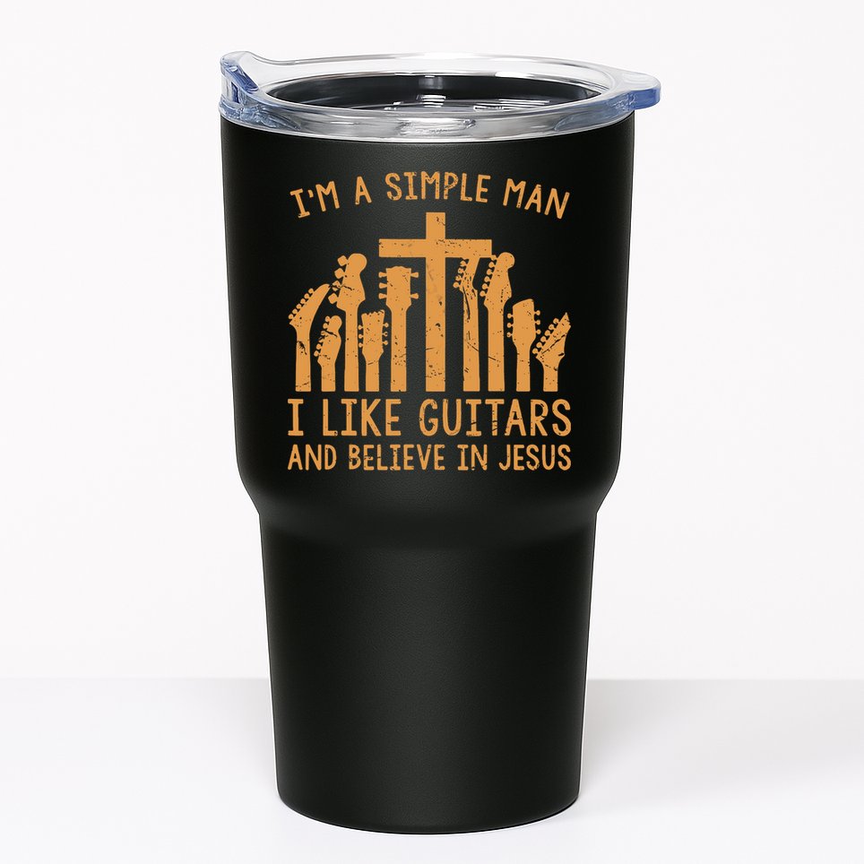 Im A Simple Man I Like Bass Guitar And Believe In Jesus Tee Tumbler