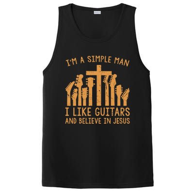 Im A Simple Man I Like Bass Guitar And Believe In Jesus Tee PosiCharge Competitor Tank