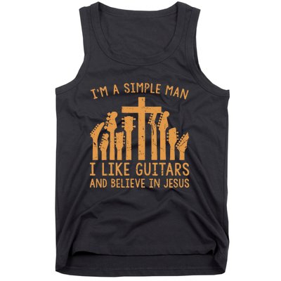 Im A Simple Man I Like Bass Guitar And Believe In Jesus Tee Tank Top