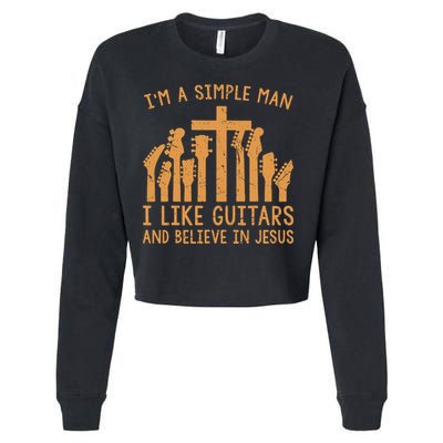 Im A Simple Man I Like Bass Guitar And Believe In Jesus Tee Cropped Pullover Crew