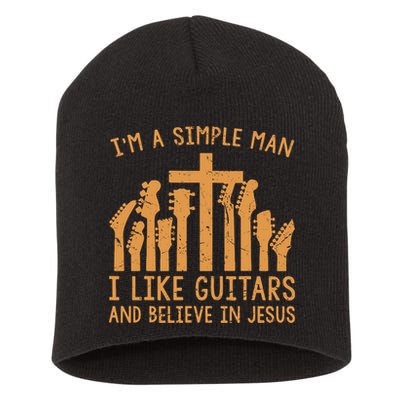 Im A Simple Man I Like Bass Guitar And Believe In Jesus Tee Short Acrylic Beanie