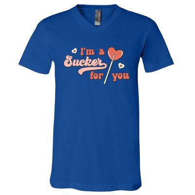 Im A Sucker For You Heart Lollipop Couple Matching Valentine Funny Gift V-Neck T-Shirt