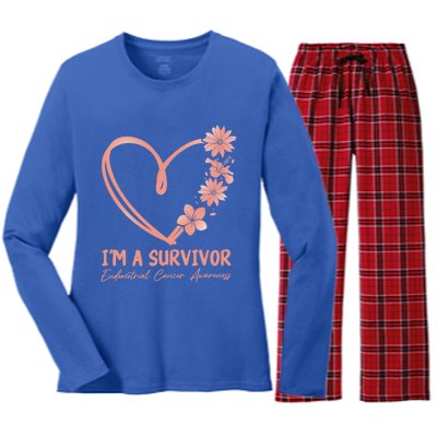 I'm A Survivor Endometrial Cancer Awareness Gift Women's Long Sleeve Flannel Pajama Set 