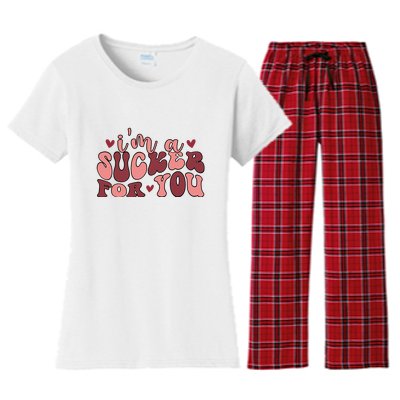 I'm A Sucker For You Retro Valentine's Day Gift Women's Flannel Pajama Set