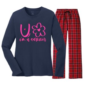 Im A Survivor Breast Cancer Awareness Month Women's Long Sleeve Flannel Pajama Set 