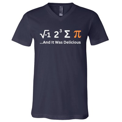 I Ate Some Pie And It Was Delicious Funny Joke Geek Pi Day V-Neck T-Shirt