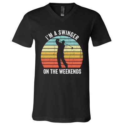 I'm A Swinger On The Weekends Golf Sexual Innuendo V-Neck T-Shirt