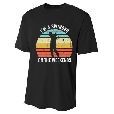 I'm A Swinger On The Weekends Golf Sexual Innuendo Performance Sprint T-Shirt