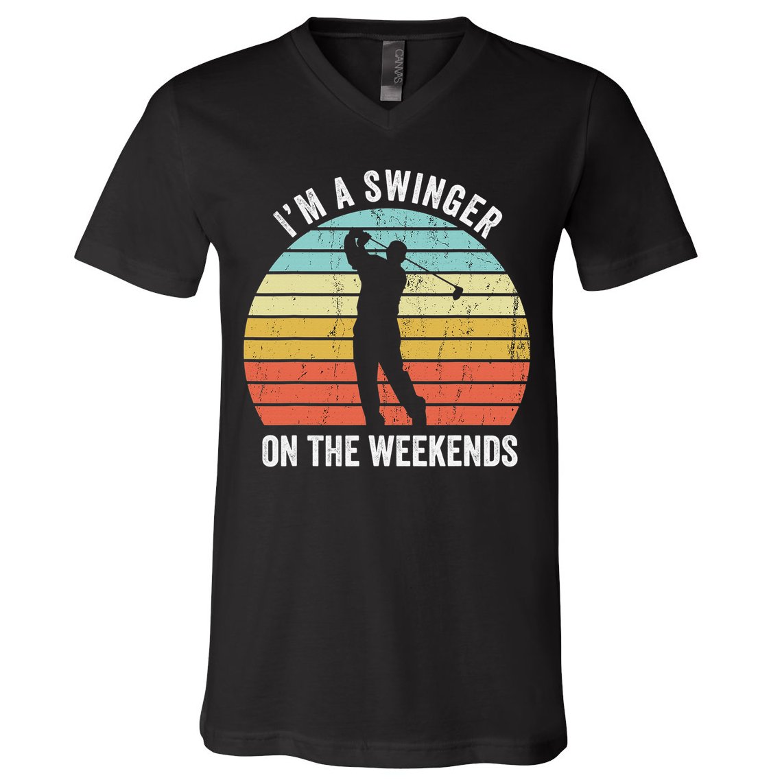 I'm A Swinger On The Weekends Sexual Innuendo Funny Golf V-Neck T-Shirt