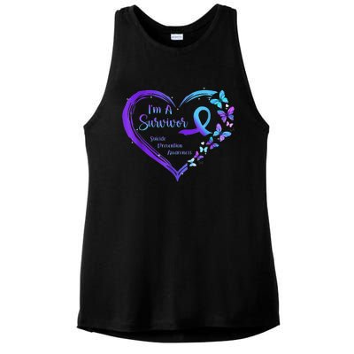 I'm A Survivor Butterfly Heart Suicide Prevention Awareness Ladies PosiCharge Tri-Blend Wicking Tank