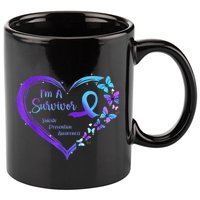 I'm A Survivor Butterfly Heart Suicide Prevention Awareness 11oz C Handle Ceramic Mug