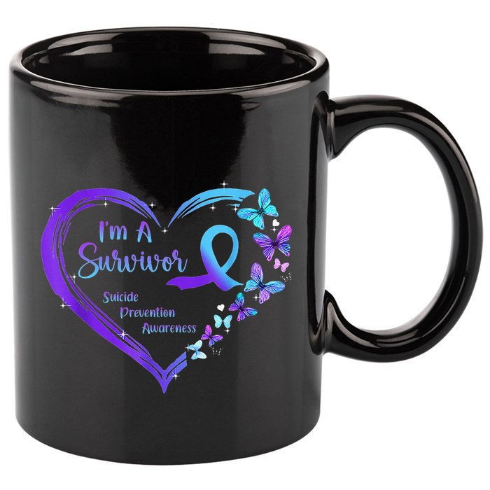 I'm A Survivor Butterfly Heart Suicide Prevention Awareness 11oz C Handle Ceramic Mug