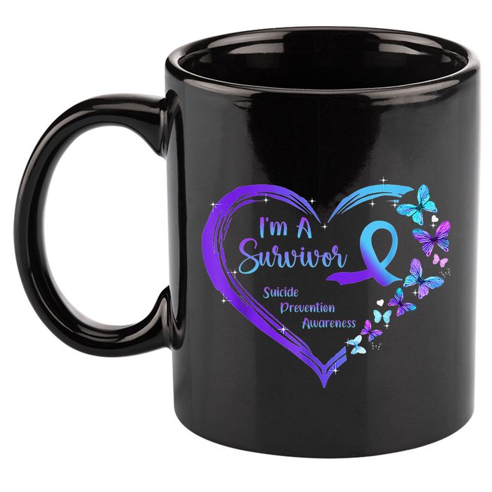 I'm A Survivor Butterfly Heart Suicide Prevention Awareness 11oz C Handle Ceramic Mug