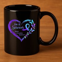 I'm A Survivor Butterfly Heart Suicide Prevention Awareness 11oz C Handle Ceramic Mug