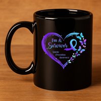 I'm A Survivor Butterfly Heart Suicide Prevention Awareness 11oz C Handle Ceramic Mug
