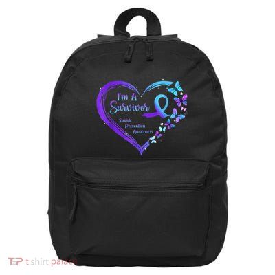 I'm A Survivor Butterfly Heart Suicide Prevention Awareness 16 in Basic Backpack