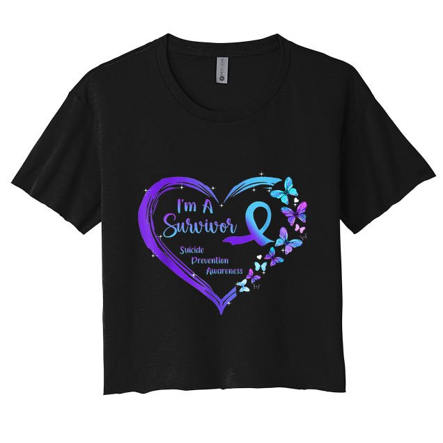 I'm A Survivor Butterfly Heart Suicide Prevention Awareness Crop Top