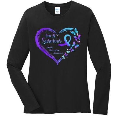 I'm A Survivor Butterfly Heart Suicide Prevention Awareness Ladies Long Sleeve Shirt