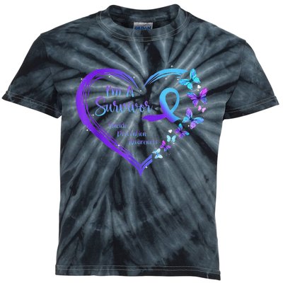 I'm A Survivor Butterfly Heart Suicide Prevention Awareness Kids Tie-Dye T-Shirt