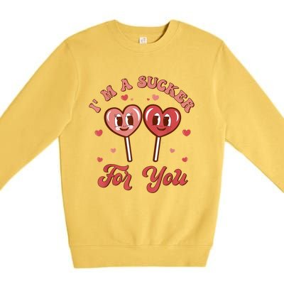 I'm A Sucker For You Lollipop Funny Valentines Day Hearts Gift Premium Crewneck Sweatshirt