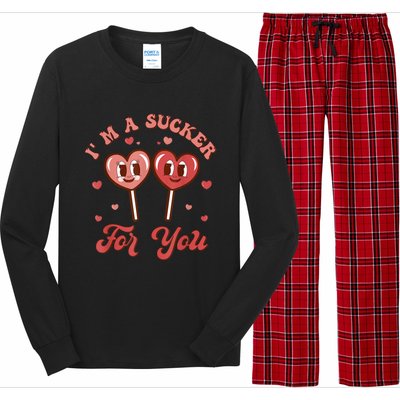 I'm A Sucker For You Lollipop Funny Valentines Day Hearts Gift Long Sleeve Pajama Set