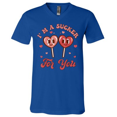 I'm A Sucker For You Lollipop Funny Valentines Day Hearts Gift V-Neck T-Shirt